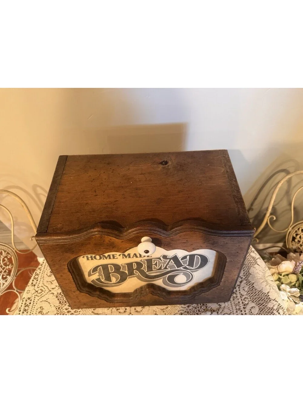 Vtg Retro Country Farmhouse Wooden Kitchen Counter Large Bread Storage Box
